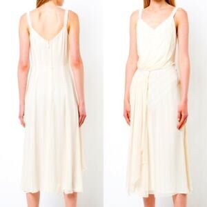 Grey Jason Wu V-Neck Surplice Sleeveless Wrap A-Line Silk Midi Dress Size 10